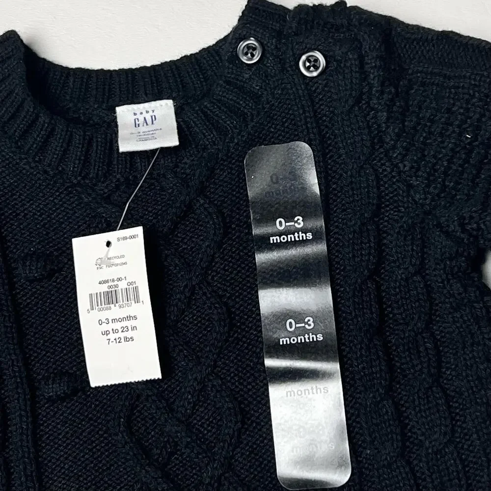 Baby Gap  Black Knitted Long Sleeve Sweater Sz 0-3M